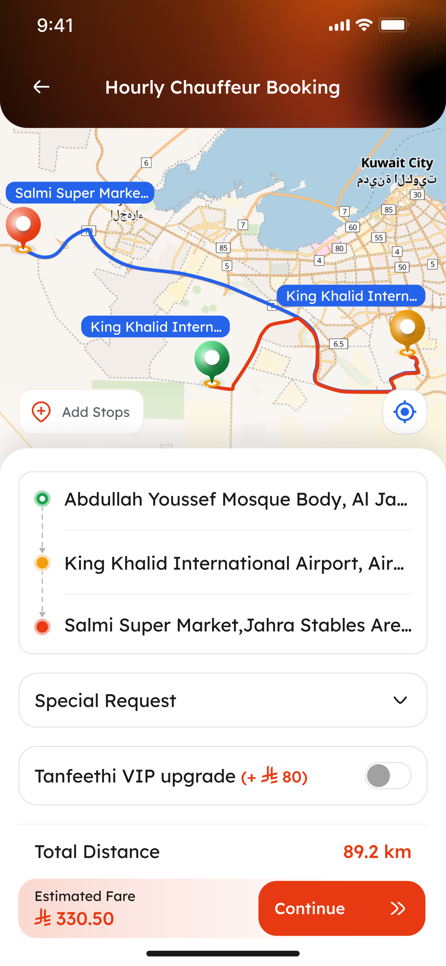 Hourly Chauffeur Booking screen